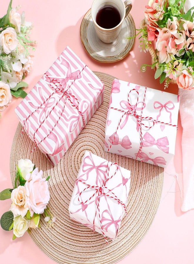 Moinchore 6 Rolls Pink White Bow Wrapping Paper 16 x 39 Inch Per Roll Bachelor Party Decorations Pink White Bow Tissue Printed Wrapping Paper Gift for Bridal Shower Birthday Graduation Party Decor, 3 Style - Image 4
